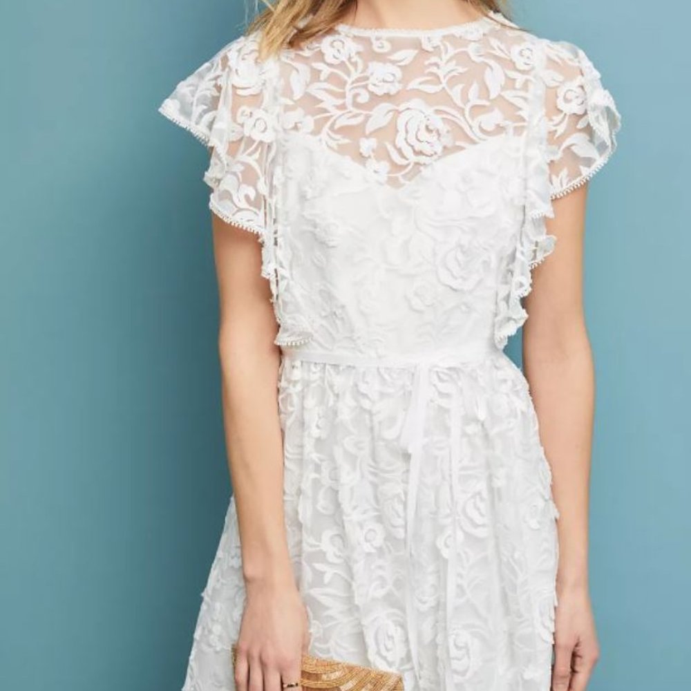Anthropologie ML Monique Lhuillier Porcia White Lace Dress